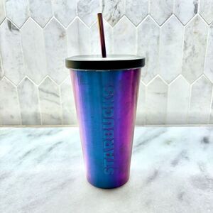 Vintage Starbucks 2014 Iridescent Double Walled Cold Cup Stainles Metal Tumbler